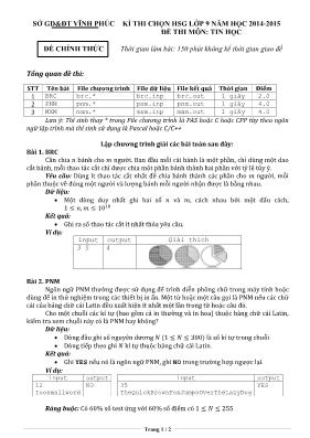 Kì thi chọn học sinh giỏi lớp 9 năm học 2014 - 2015 đề thi môn Tin học